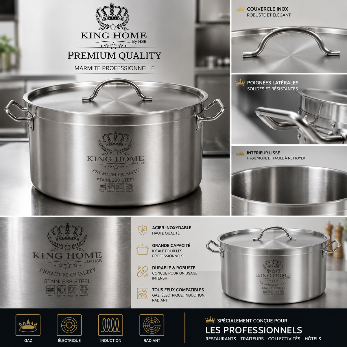 Marmite Professionnelle King Home - 50 L - Acier Inoxydable