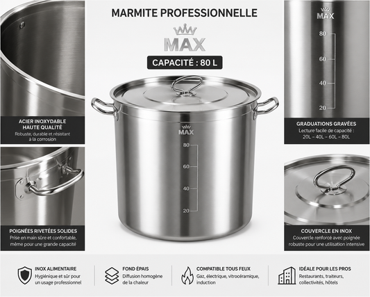Marmite Professionnelle Haute Capacité - 80 Litres