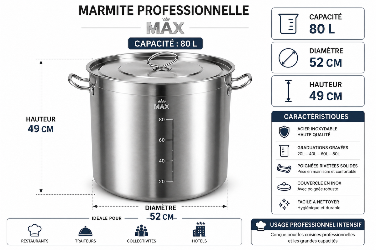 Marmite Professionnelle Haute Capacité - 80 Litres