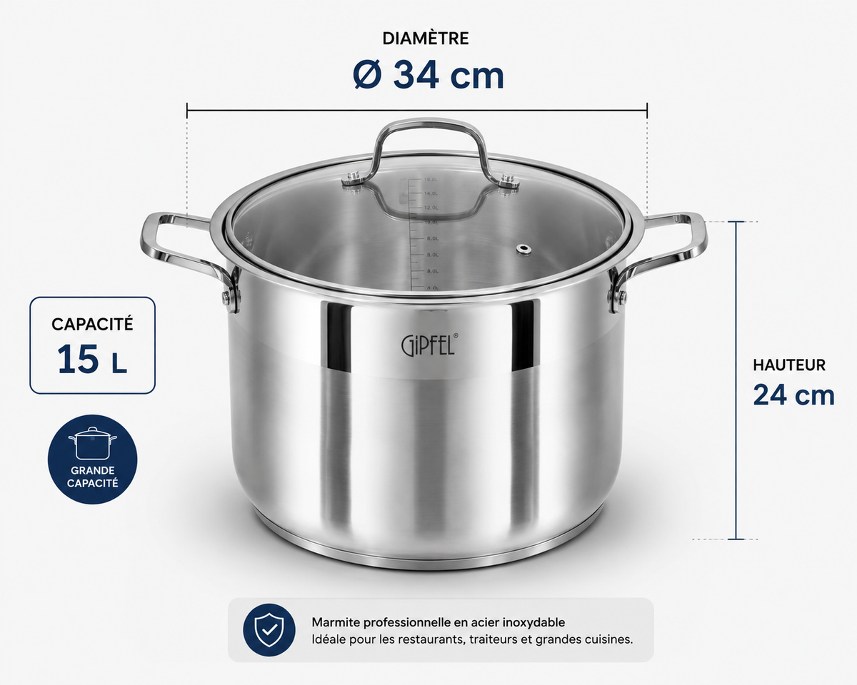 Marmite Professionnelle GIPFEL – Acier Inoxydable Haute Performance – 15L