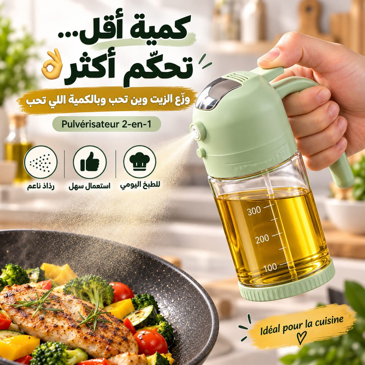 Pulvérisateur & Distributeur d'Huile 2-en-1 (300ml)