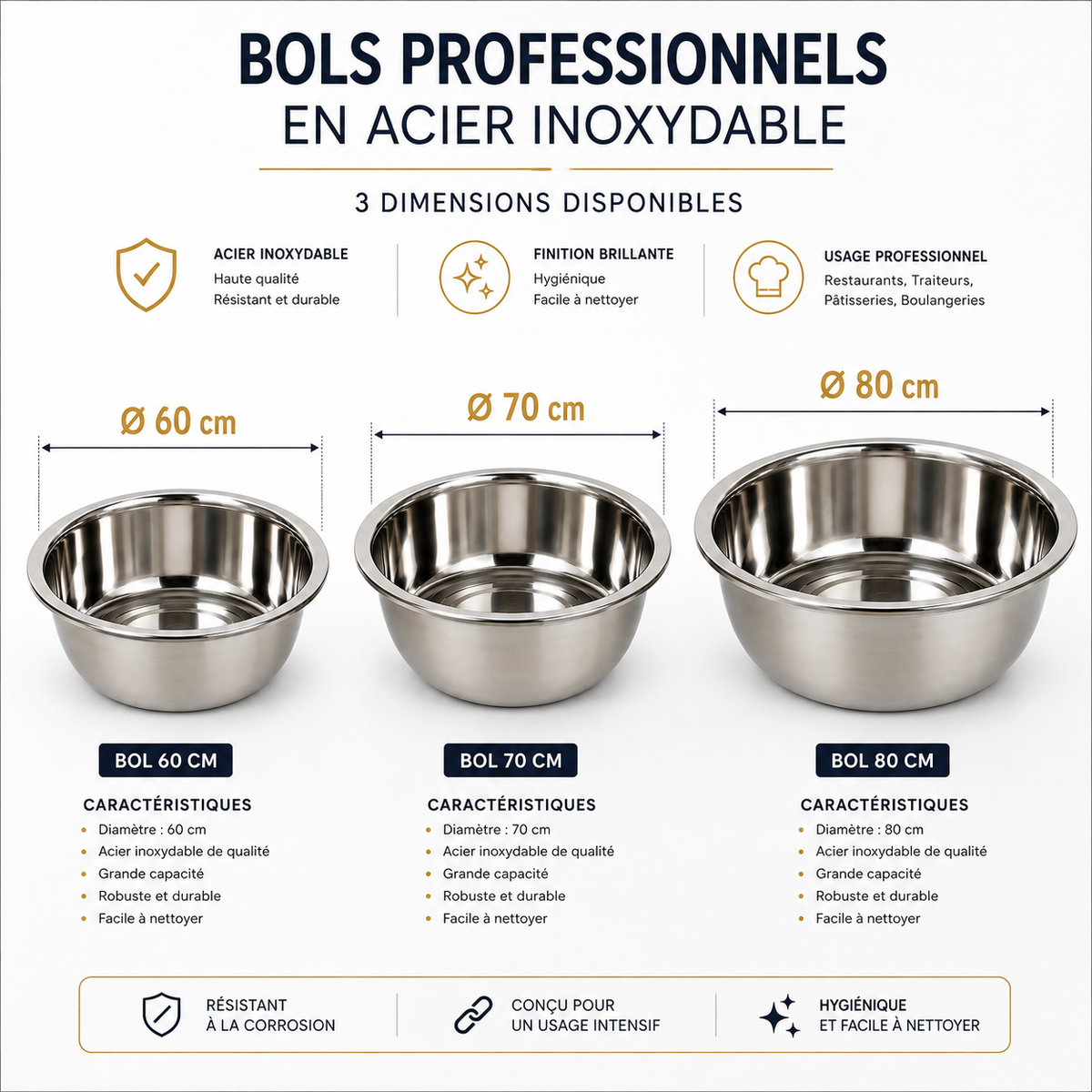 Bols Professionnels en Acier Inoxydable – Haute Performance pour Cuisine Intensive
