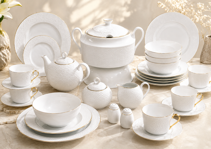 Service de Table Prestigieux "Sillage Martelé" L’Excellence de la Porcelaine Tunisienne (60 pc ou 107 pc)