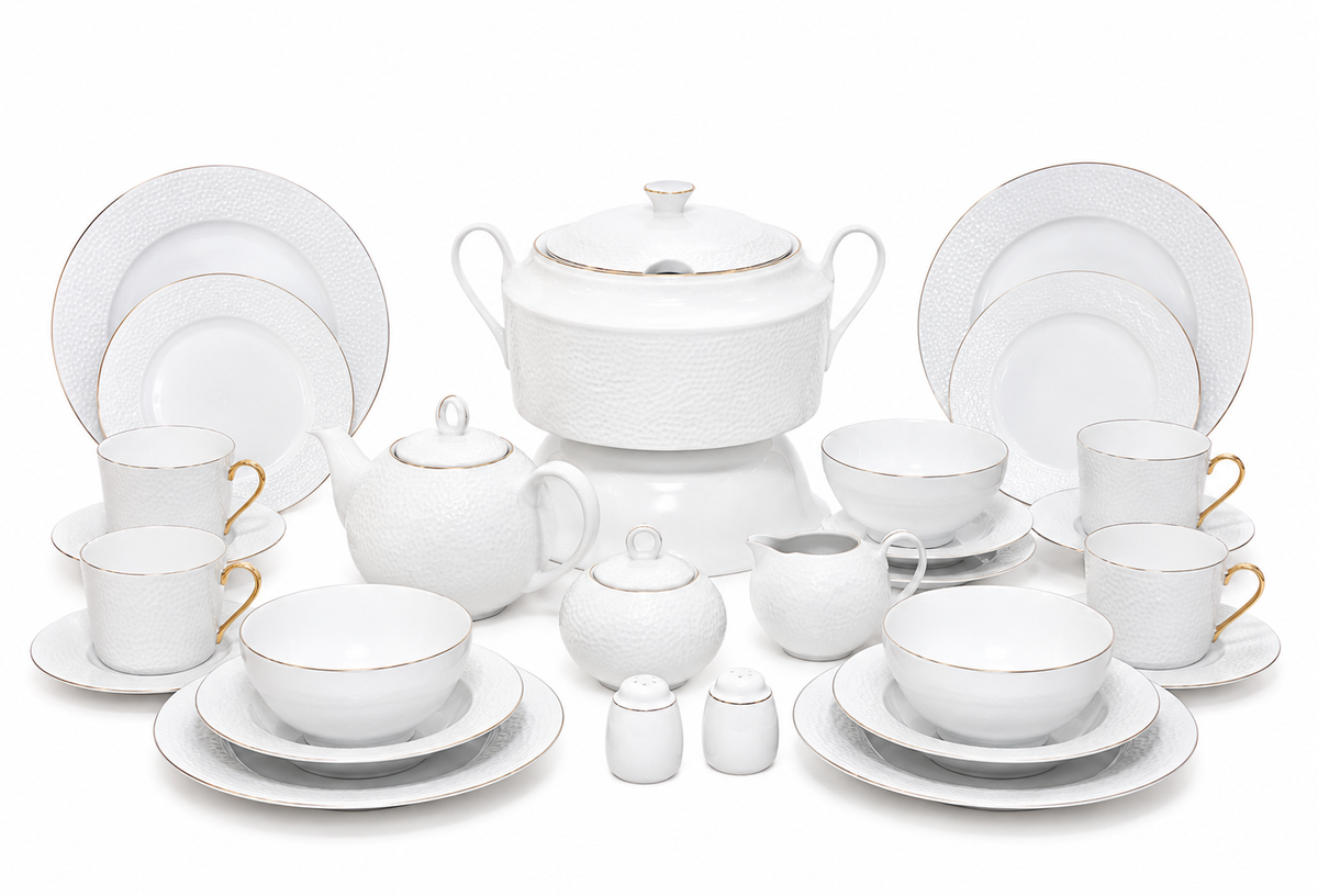 Service de Table Prestigieux "Sillage Martelé" L’Excellence de la Porcelaine Tunisienne (60 pc ou 107 pc)