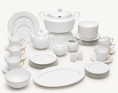 Service de Table Prestigieux "Sillage Martelé" L’Excellence de la Porcelaine Tunisienne (60 pc ou 107 pc)