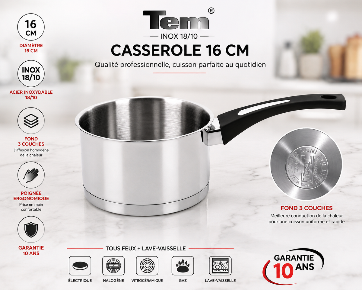 Casserole 16 cm TEM Cosmos - Inox 18/10 (Garantie 10 ans)