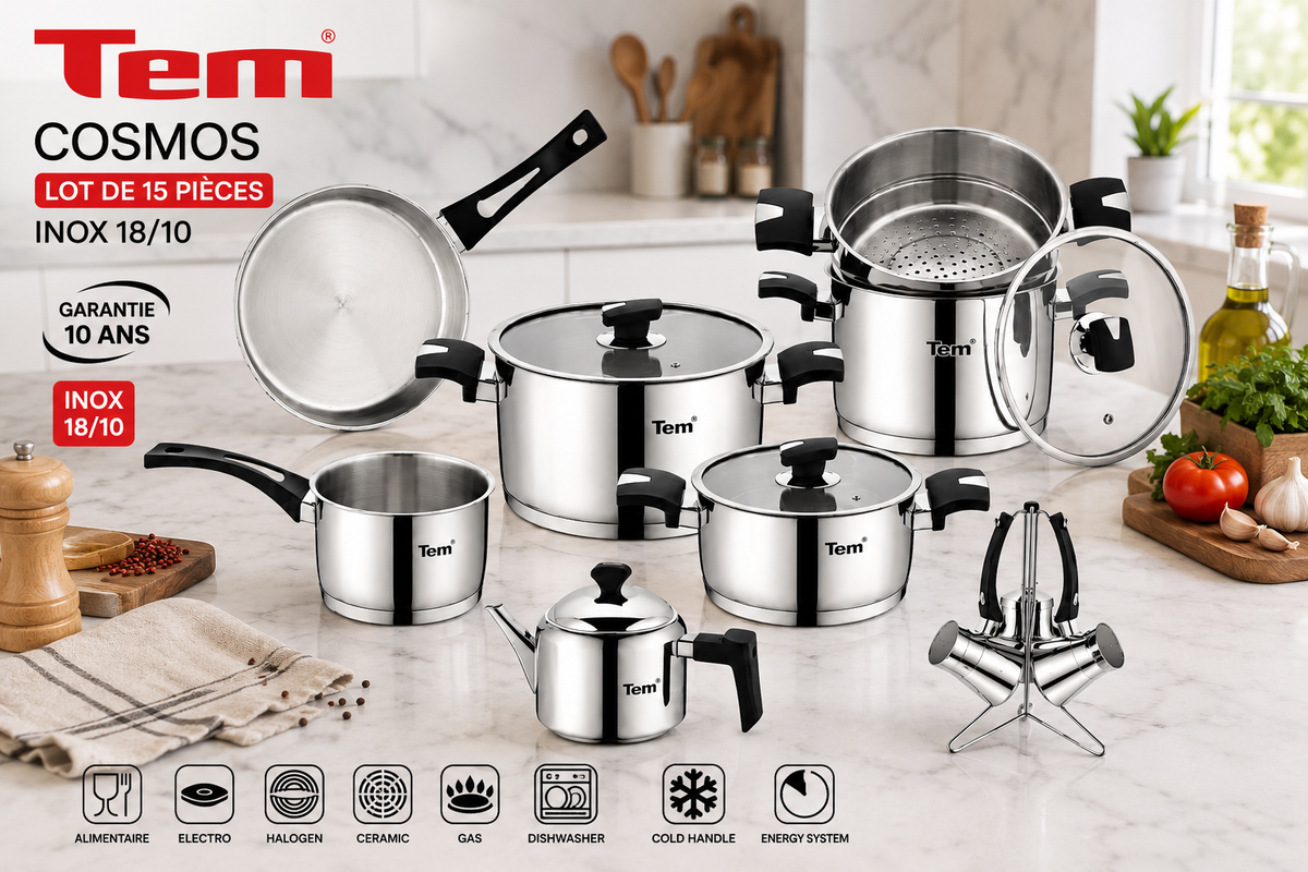 Tem Cosmos - Batterie 15 Pièces - Inox 18/10 - (Garantie 10 ans)