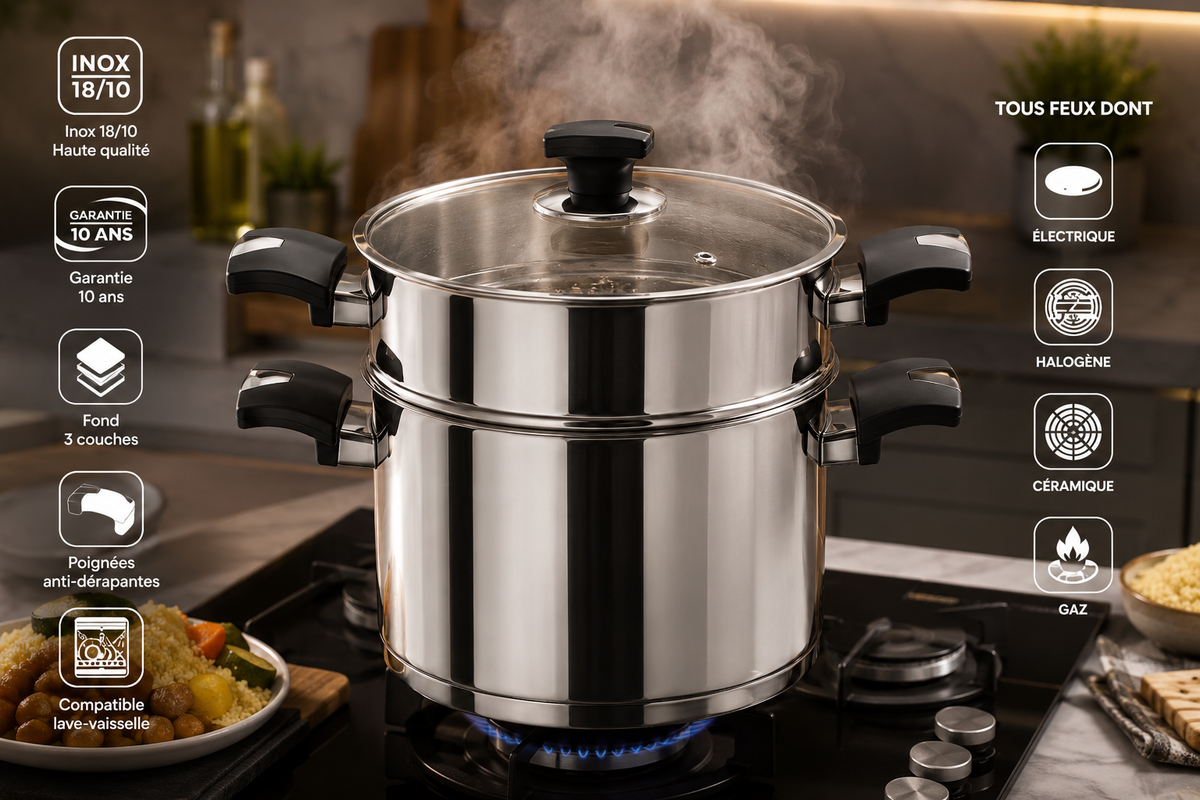 Couscoussière TEM Cosmos Cosmos - Inox 18/10 (5L ou 7L) (Garantie 10 ans)