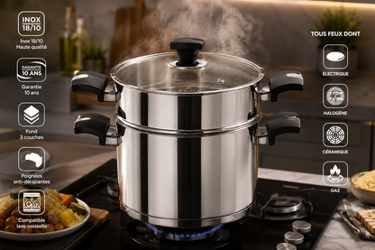 Couscoussière TEM Cosmos Cosmos - Inox 18/10 (5L ou 7L) (Garantie 10 ans)