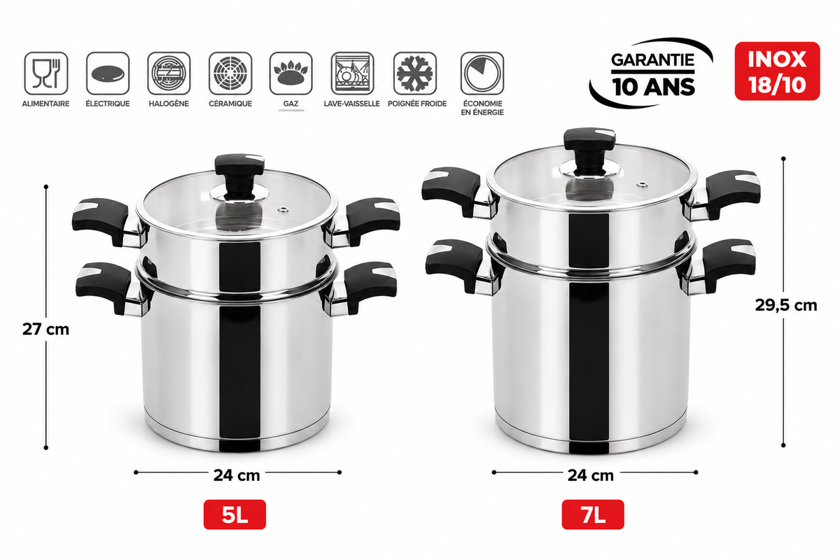 Couscoussière TEM Cosmos Cosmos - Inox 18/10 (5L ou 7L) (Garantie 10 ans)