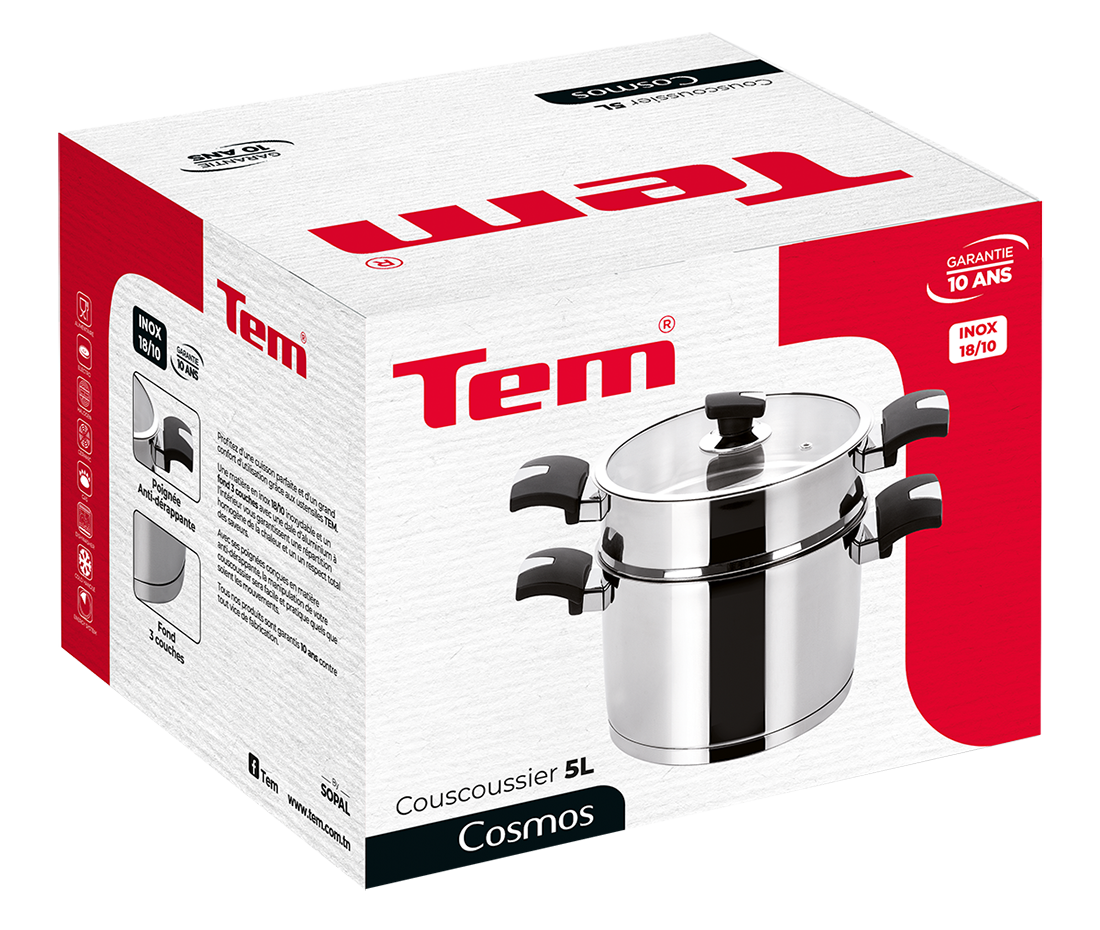 Couscoussière TEM Cosmos Cosmos - Inox 18/10 (5L ou 7L) (Garantie 10 ans)