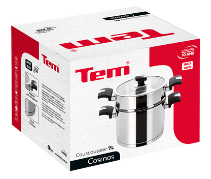 Couscoussière TEM Cosmos Cosmos - Inox 18/10 (5L ou 7L) (Garantie 10 ans)