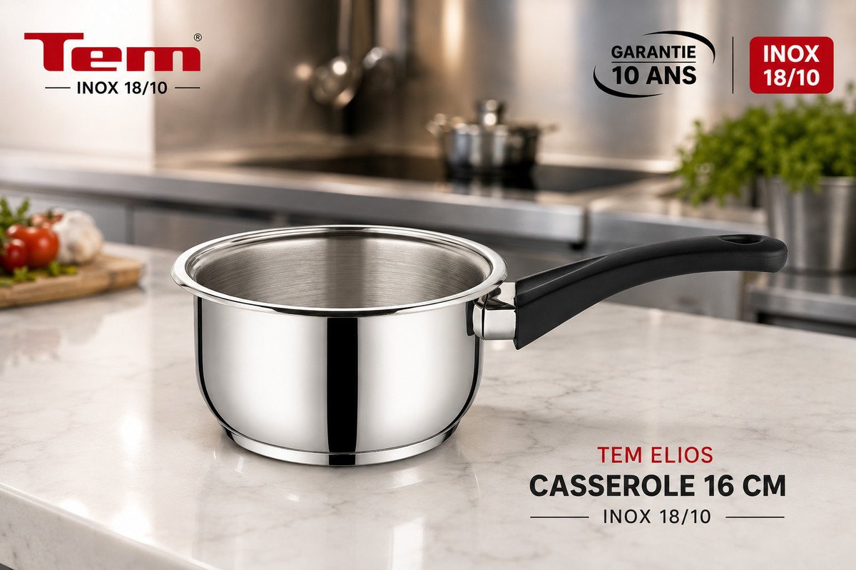 Tem Elios Casserole 16cm - Inox 18/10 - (Garantie 10 ans)
