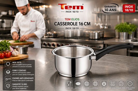 Tem Elios Casserole 16cm - Inox 18/10 - (Garantie 10 ans)