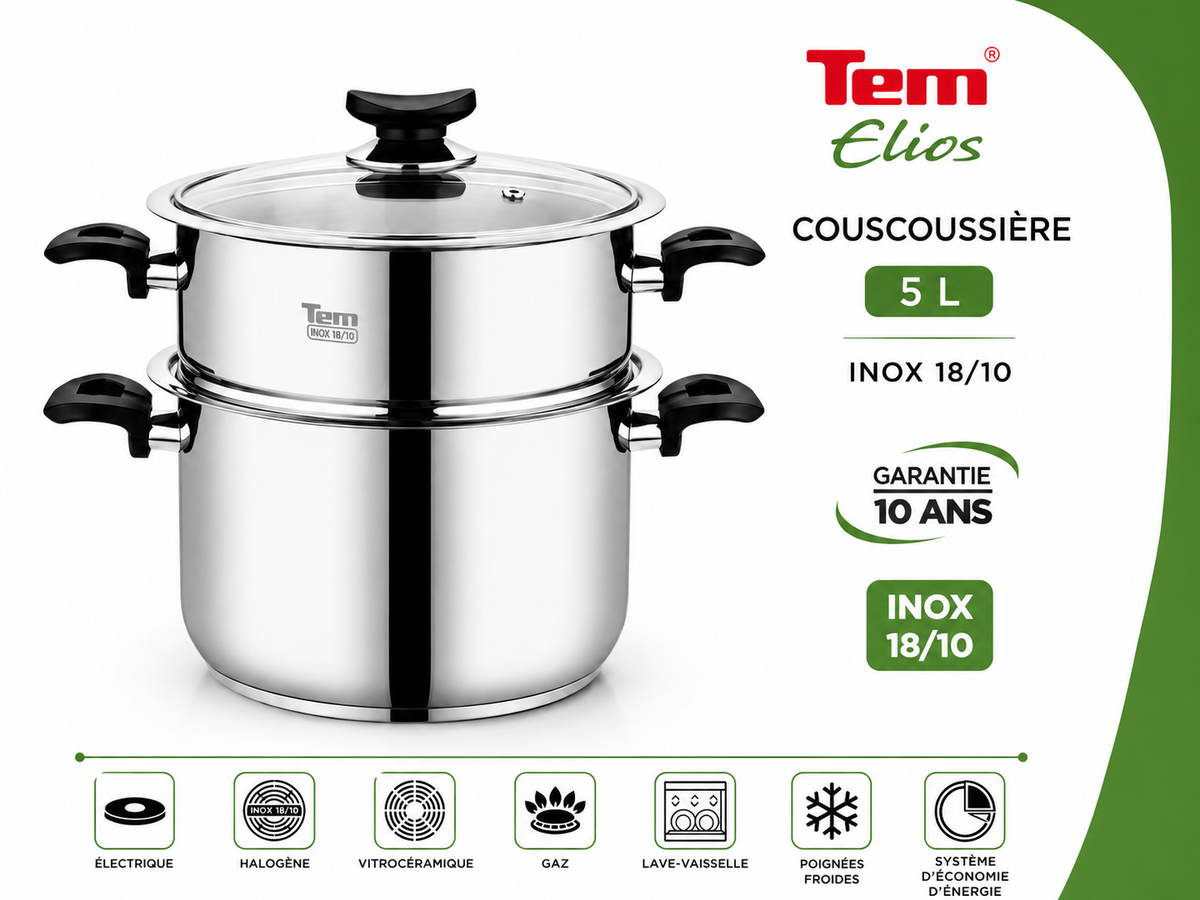 Tem Elios Couscousière 5L - Inox 18/10 - (Garantie 10 ans)