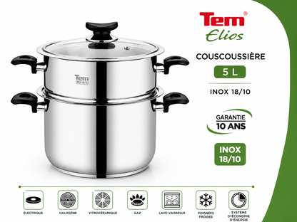 Tem Elios Couscousière 5L - Inox 18/10 - (Garantie 10 ans)