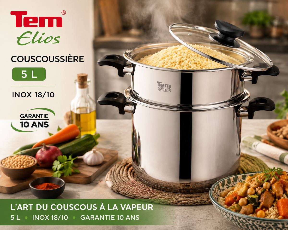 Tem Elios Couscousière 5L - Inox 18/10 - (Garantie 10 ans)