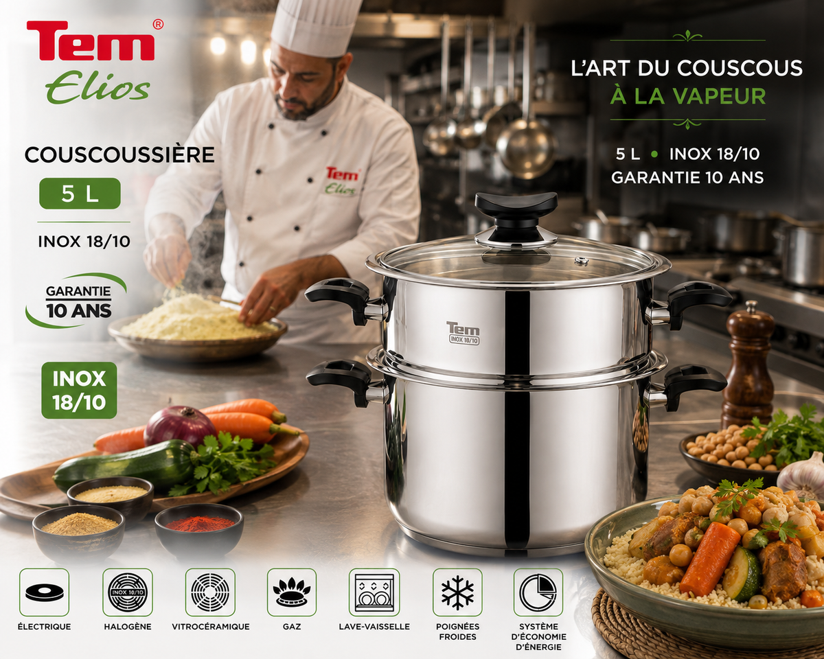 Tem Elios Couscousière 5L - Inox 18/10 - (Garantie 10 ans)