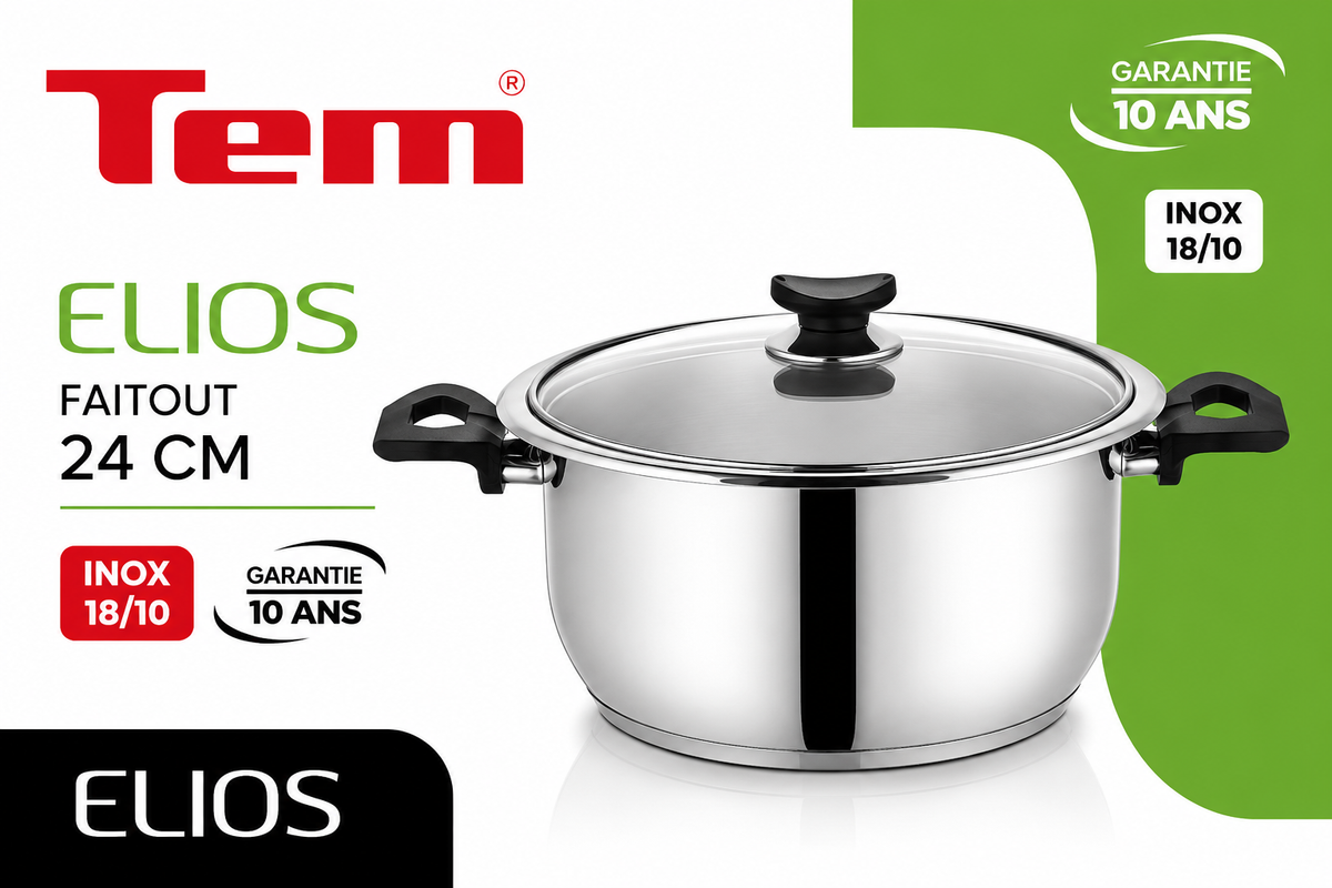TEM Elios Faitout 24cm - Inox 18/10 - (Garantie 10 ans)