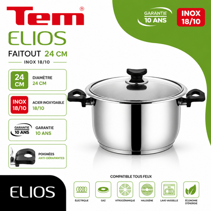 TEM Elios Faitout 24cm - Inox 18/10 - (Garantie 10 ans)