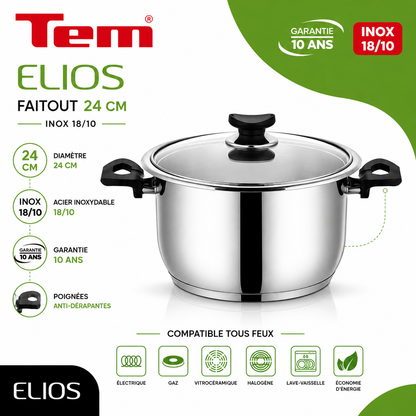 TEM Elios Faitout 24cm - Inox 18/10 - (Garantie 10 ans)