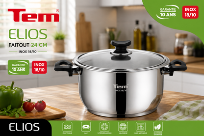 TEM Elios Faitout 24cm - Inox 18/10 - (Garantie 10 ans)