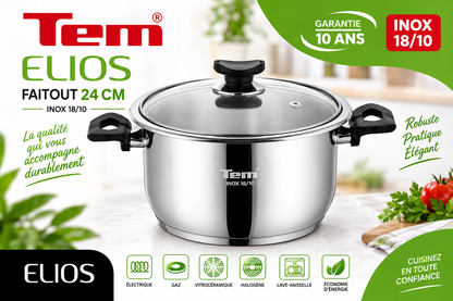 TEM Elios Faitout 24cm - Inox 18/10 - (Garantie 10 ans)