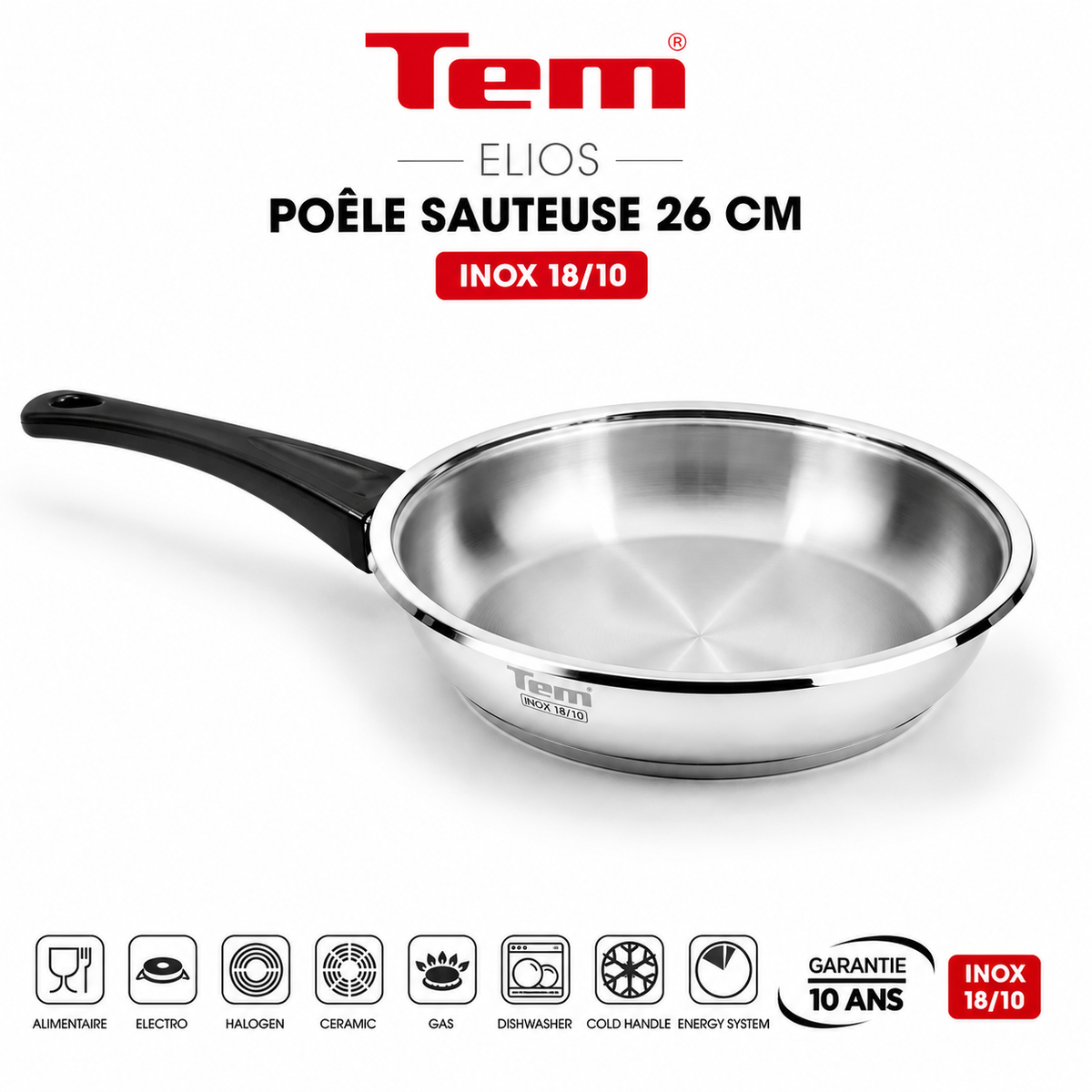 Tem Elios Poele sauteuse 26cm - Inox 18/10 - (Garantie 10 ans)
