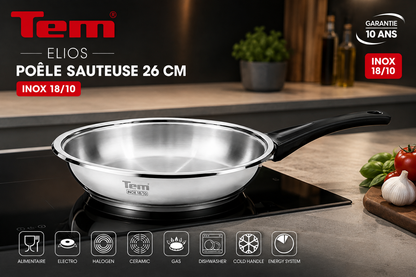 Tem Elios Poele sauteuse 26cm - Inox 18/10 - (Garantie 10 ans)
