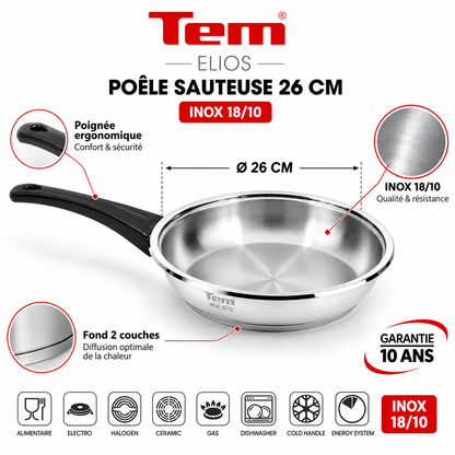 Tem Elios Poele sauteuse 26cm - Inox 18/10 - (Garantie 10 ans)