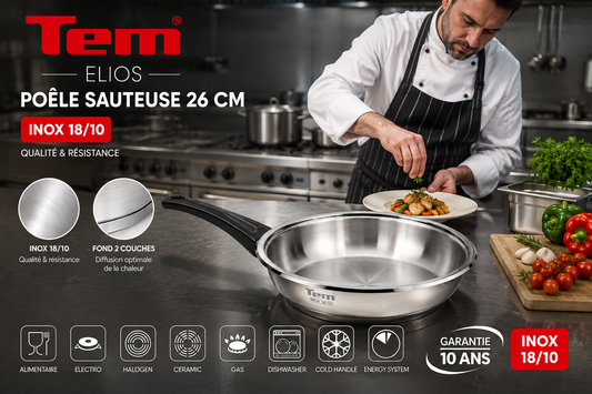Tem Elios Poele sauteuse 26cm - Inox 18/10 - (Garantie 10 ans)