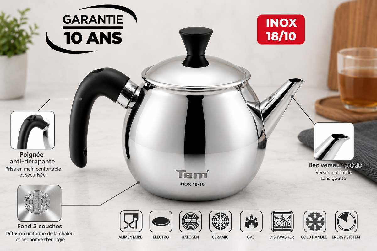 Tem Elios Théière - Inox 18/10 - (Garantie 10 ans)