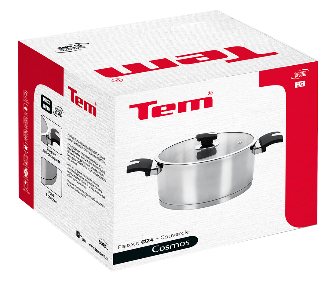 Faitout TEM Cosmos Inox 18/10 – Collection Cosmos (20cm, 24cm, 26) (Garantie 10 ans)