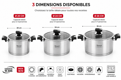 Faitout TEM Cosmos Inox 18/10 – Collection Cosmos (20cm, 24cm, 26) (Garantie 10 ans)