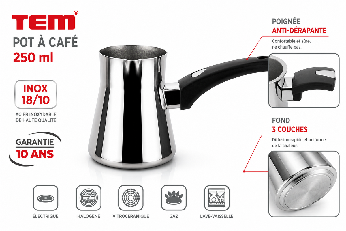 Zazoua, Pot à Café TEM Cosmos 250ml – Inox 18/10 (Garantie 10 ans)
