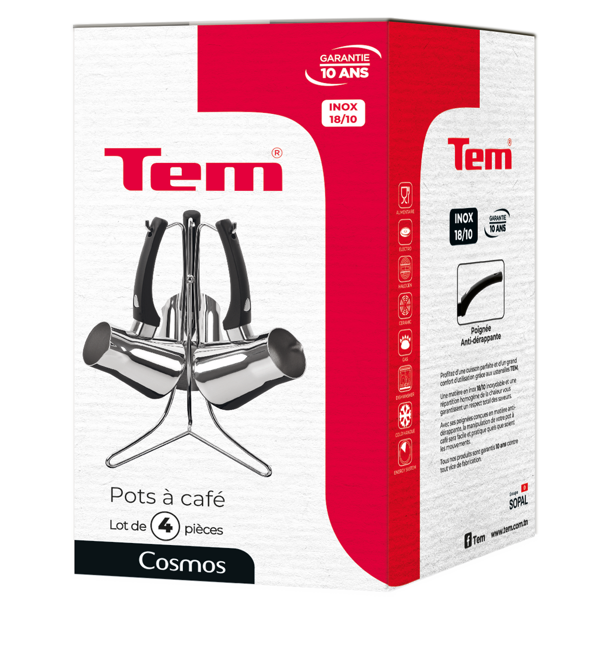 Zazoua, Pots à Café TEM Cosmos avec Support - Inox 18/10 (Garantie 10 ans)