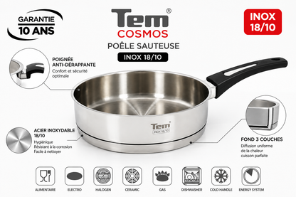 Poele Sauteus Tem Cosmos  24cm - INOX 18/10 (Garantie 10 ans)