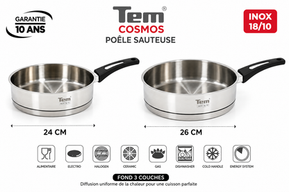 Poele Sauteus Tem Cosmos  24cm - INOX 18/10 (Garantie 10 ans)