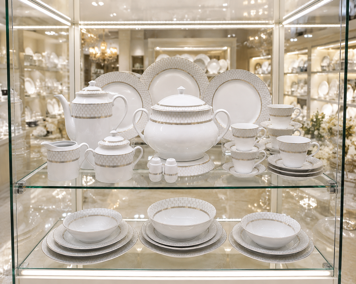 Service de Table Prestigieux  "Zéphyr" L’Excellence de la Porcelaine Tunisienne (61 Pièces)