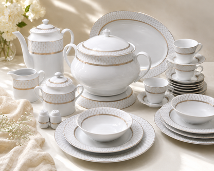 Service de Table Prestigieux  "Zéphyr" L’Excellence de la Porcelaine Tunisienne (61 Pièces)