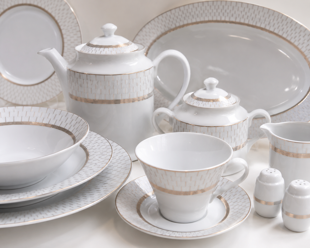 Service de Table Prestigieux  "Zéphyr" L’Excellence de la Porcelaine Tunisienne (61 Pièces)