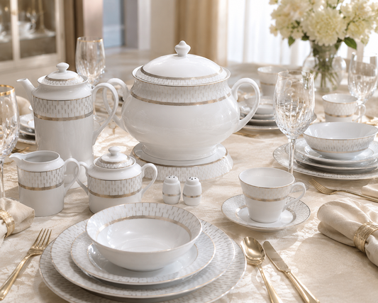 Service de Table Prestigieux  "Zéphyr" L’Excellence de la Porcelaine Tunisienne (61 Pièces)