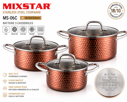 Batterie de cuisine Mixstar MS-06C – 6 pièces (16, 20, 24 cm)