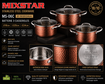 Batterie de cuisine Mixstar MS-06C – 6 pièces (16, 20, 24 cm)