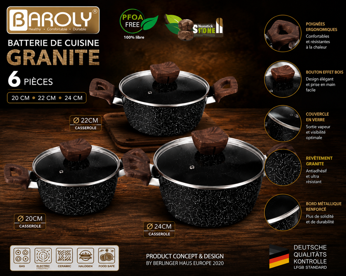 Batterie de Cuisine en Granit 6pièces Baroly – Élégance et Performance en Cuisine