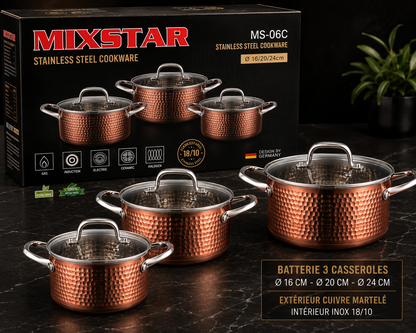 Batterie de cuisine Mixstar MS-06C – 6 pièces (16, 20, 24 cm)