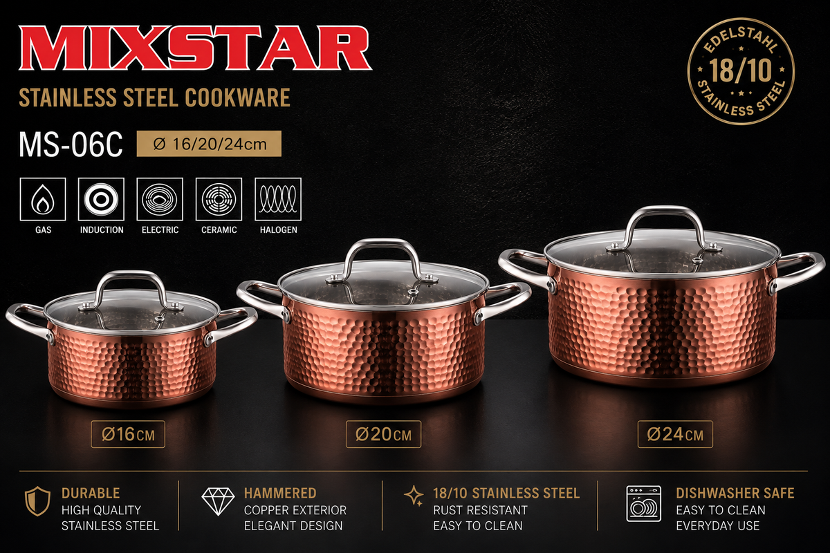 Batterie de cuisine Mixstar MS-06C – 6 pièces (16, 20, 24 cm)