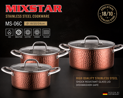 Batterie de cuisine Mixstar MS-06C – 6 pièces (16, 20, 24 cm)