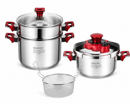 Batterie de Cuisine Hascevher Sare Practica - 7 Pièces - Inox 18/10