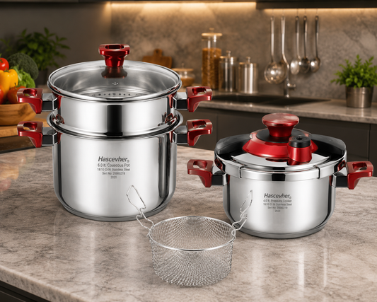 Batterie de Cuisine Hascevher Sare Practica - 7 Pièces - Inox 18/10